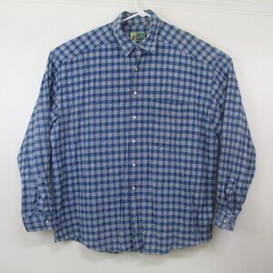 Johnny Cotton Vintage Blue Heavy Shirt Mens XXL 90s Made in USA Button Up Woven
